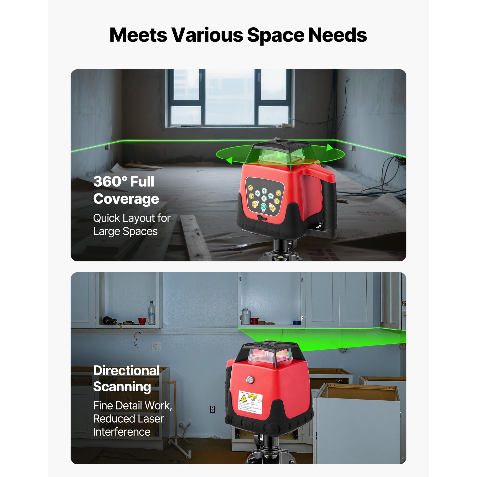KFFKFF Rotary Laser Level Kit, 2000ft 360-Degree Self-Leveling Green Horizontal Laser with Tripod, Receiver, Remote, Scale, Carrying Case, IP66 Waterproof, 0.80in/100ft Accuracy