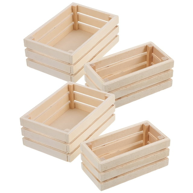 SKISUNO 4Pcs Miniature Crates Large Size 10x5x4.2in for Micro Scene Decoration and DIY