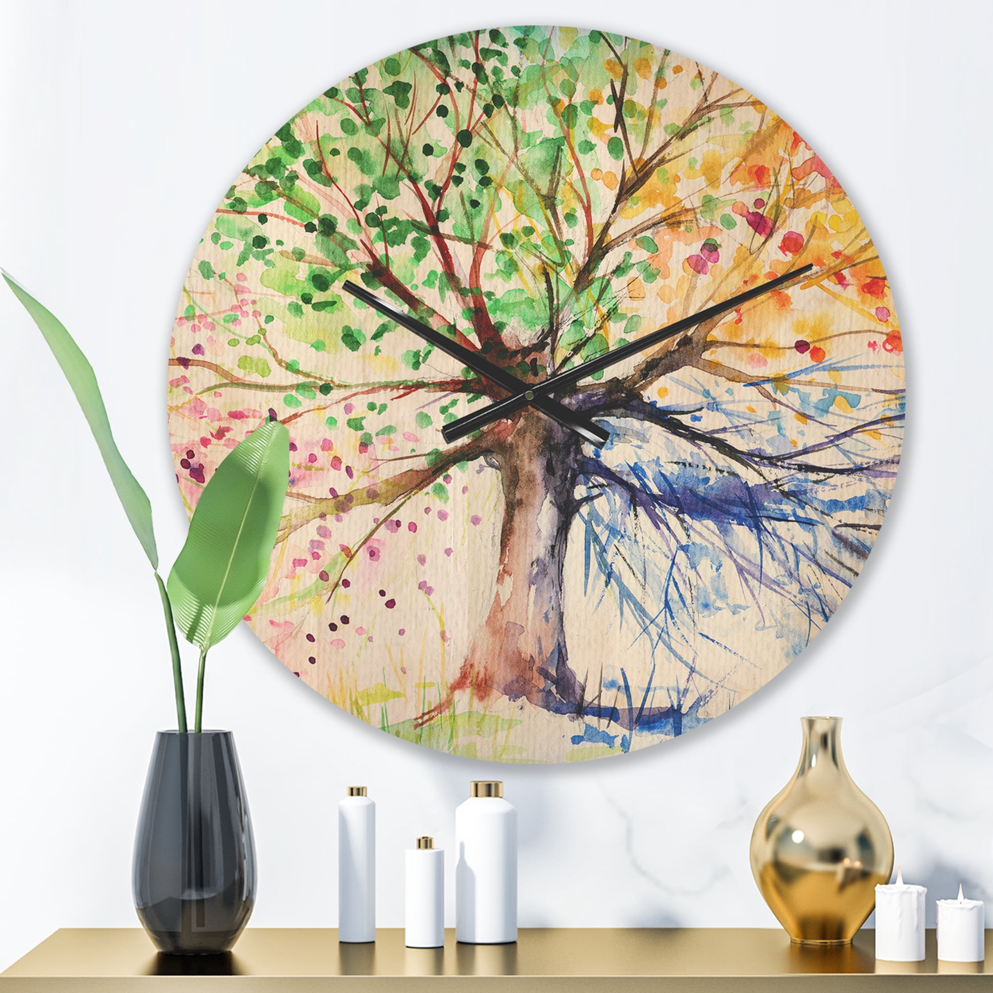 Designart 'Four Seasons Four Color Tree ' Modern Wood Wall Clock