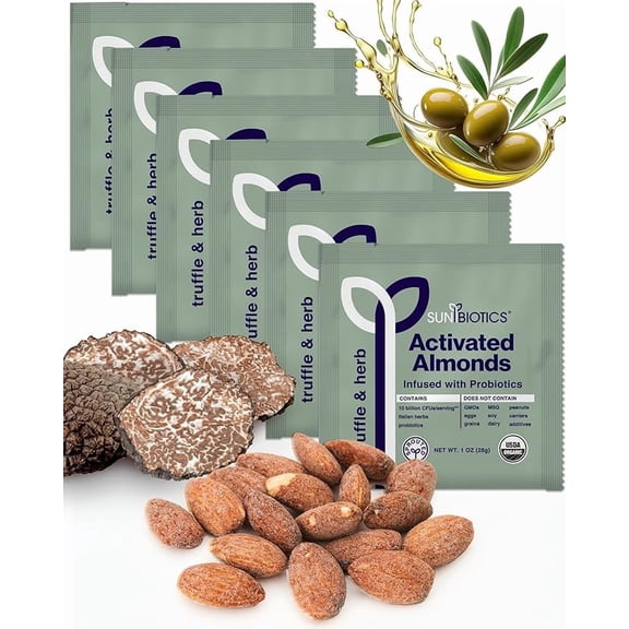 Sunbiotics - Activated Almonds: Probiotic Almonds - Truffle & Herb, 1oz, 6 Pack