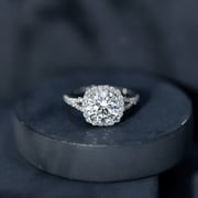 Rosec Jewels IGI Certified Lab Grown Diamond Engagement Ring 3 Carat - E-VS1 Quality Diamond Halo Ring for Women, 925 Sterling Silver, US 7.50