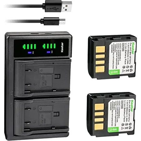 Kastar 2-Pack BN-VF707 Battery and LTD2 USB Charger Replacement for JVC GR-D320EX GR-D320EY GR-D320EZ GR-D325 GR-D325E GR-D325EG GR-D325US GR-D326 GR-D326EY GR-D326US GR-D328 GR-D328EF GR-D328ER