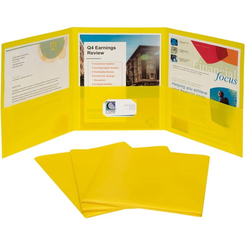 C-Line Letter Pocket Folder - 8 1/2" x 11" - 3 Internal Pocket(s) - Yellow - 1 Each | Bundle of 2 Boxes
