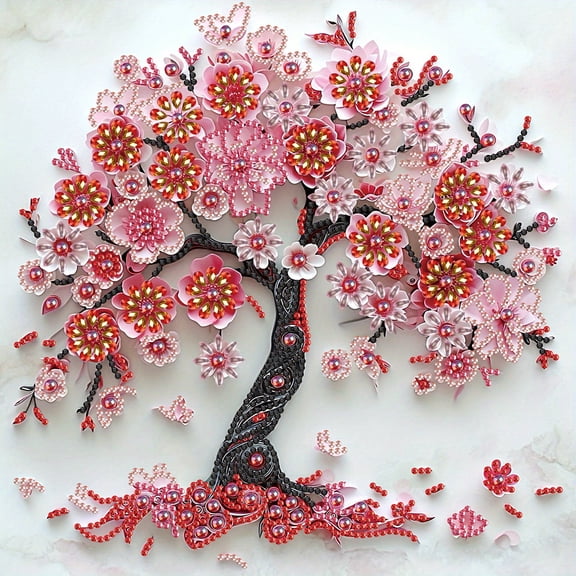 5D DIY diamond art painting kit, blossoming peach tree special shape diamond canvas, namely can decompression relaxation and can be used for home wall decoration