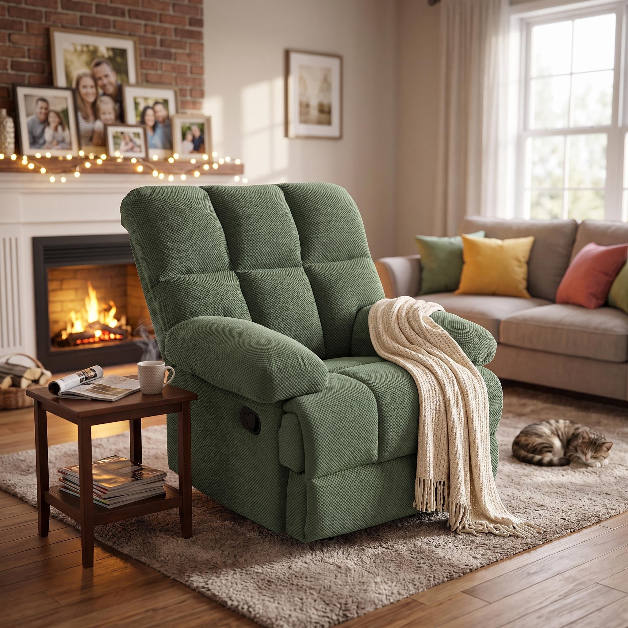Homy Casa Manual Rocking Recliner Chair, Upholstered Lounge Seat for Nursery or Bedroom, Green