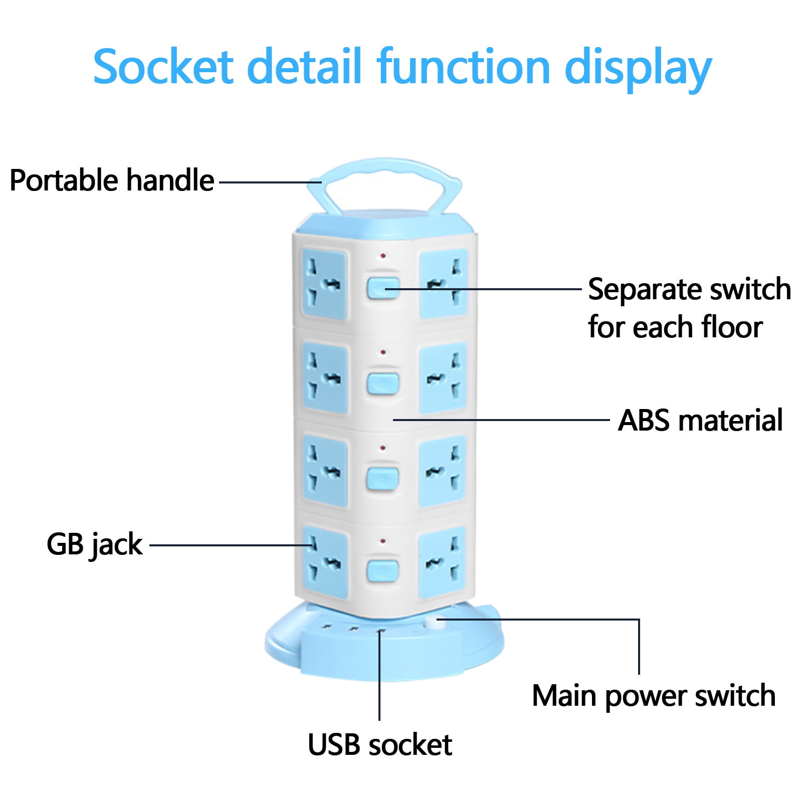 sdhkgrrt Vertical Power Strip Tower, Vertical Power Strip Tower Surge Protector, 20 Outlets 3 USB Ports Charging Station, 6.6 Ft Extension Cord Space Saving Electrical Organizer