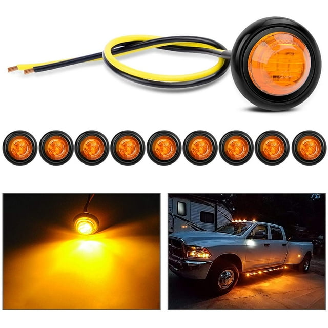 10 luces LED redondas de 3/4 pulgadas con indicador lateral delantero y trasero para camión, RV, coche, autobús, remolque, furgoneta, caravana, barco (12 V, ámbar), 2 años de garantía
