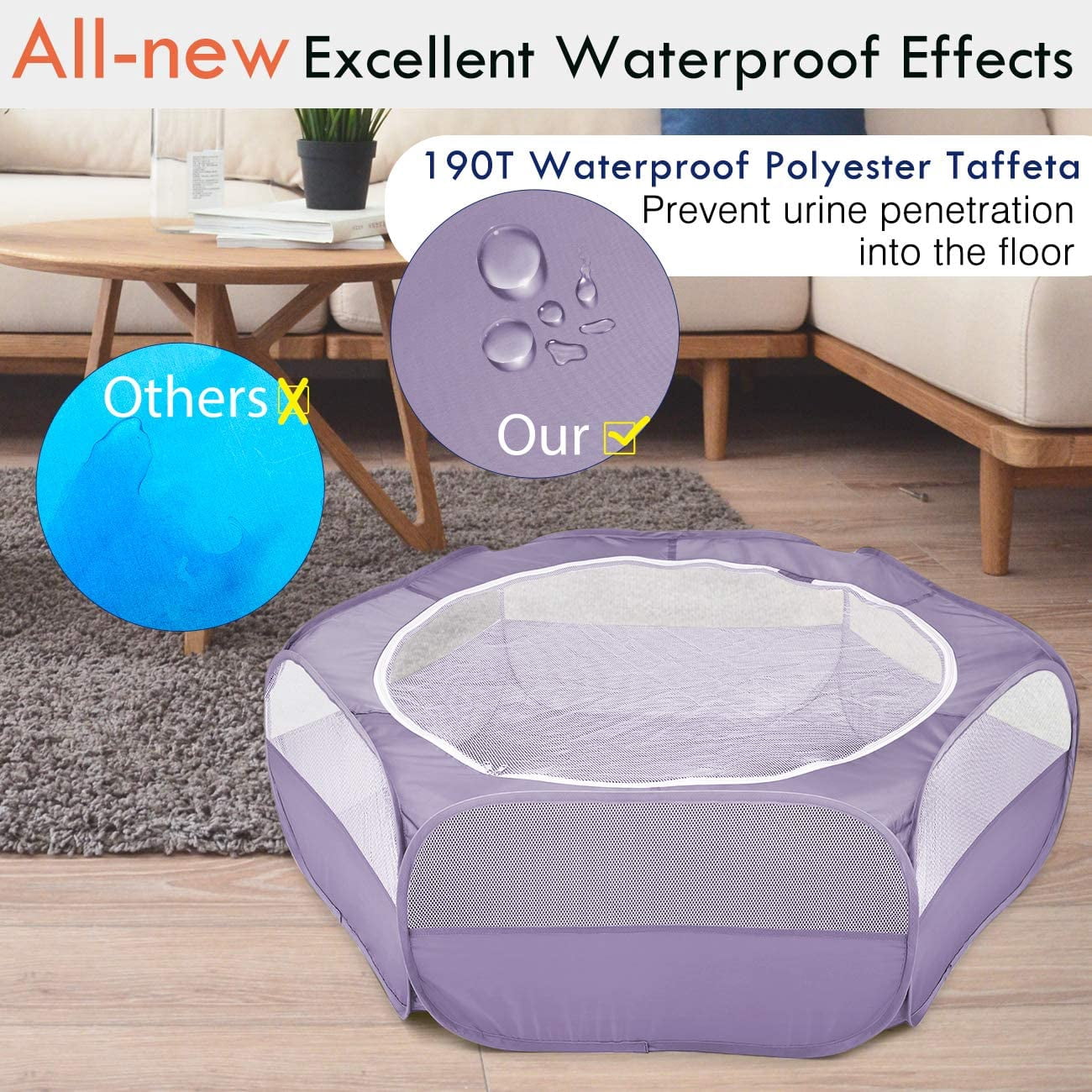Pawaboo Small Animals Playpen, Breathable & Waterproof Small Pet Cage Tent with Zippered Cover, Portable Outdoor Yard Fence for Kitten/Puppy/Guinea Pig/Rabbits/Hamster/Chinchillas, Purple