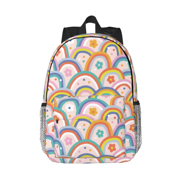 Disketp Rainbow Flowers Mochila Escolar de 15 Pulgadas, Mochila Ligera para Estudiantes, Viajes y Trabajo, Cómoda y Resistente para el Uso Diario