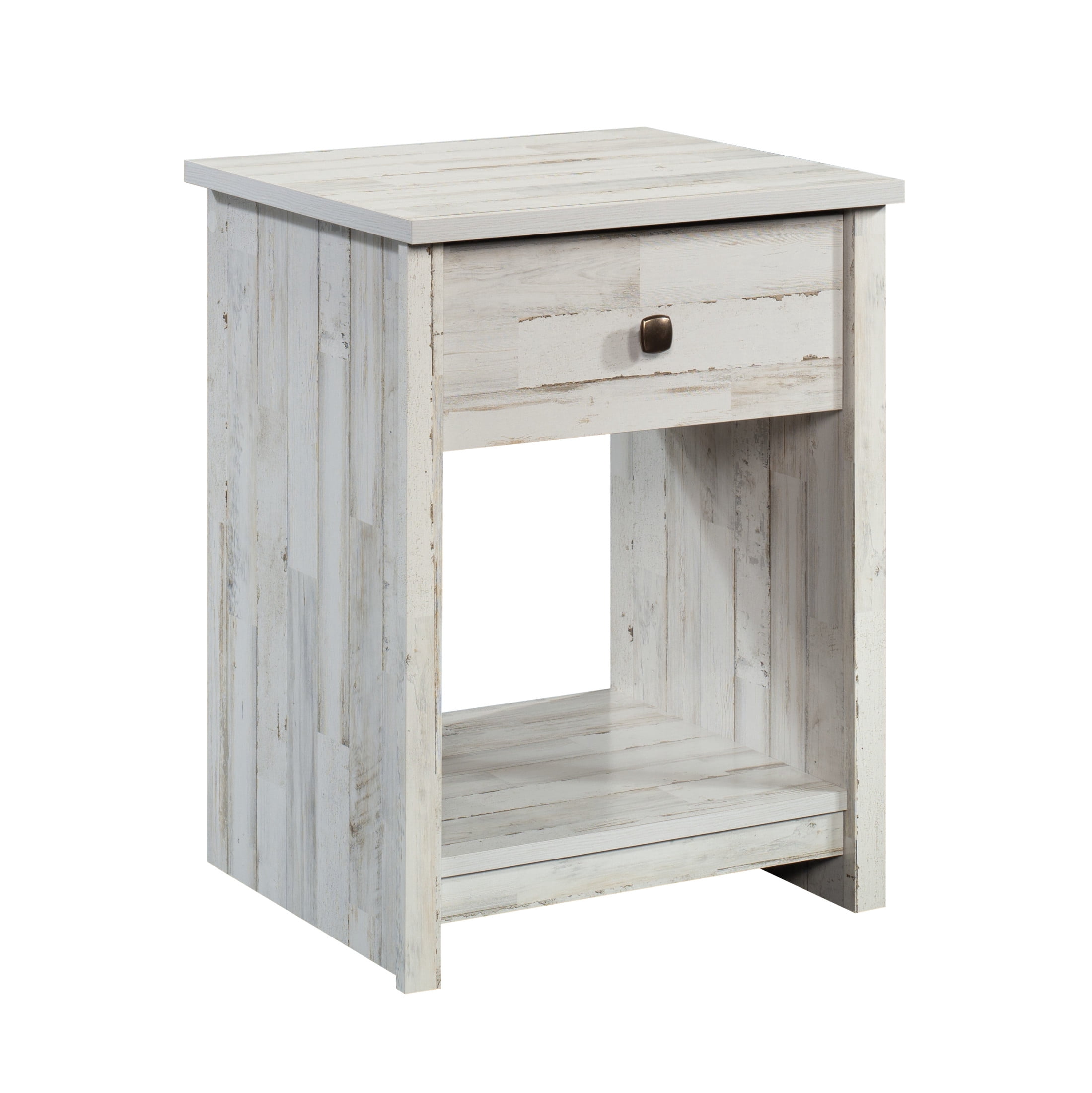 Sauder River Ranch Rustic Nightstand with Drawer, White Plank Finish