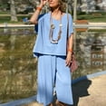 thumbnail image 6 of ZenCart 2Pcs/Set Women Summer Outfit V-Neck Short Sleeve Tee Shirt Loose Fit Wide Leg Pants Set Solid Color Casual Outfit, 6 of 8