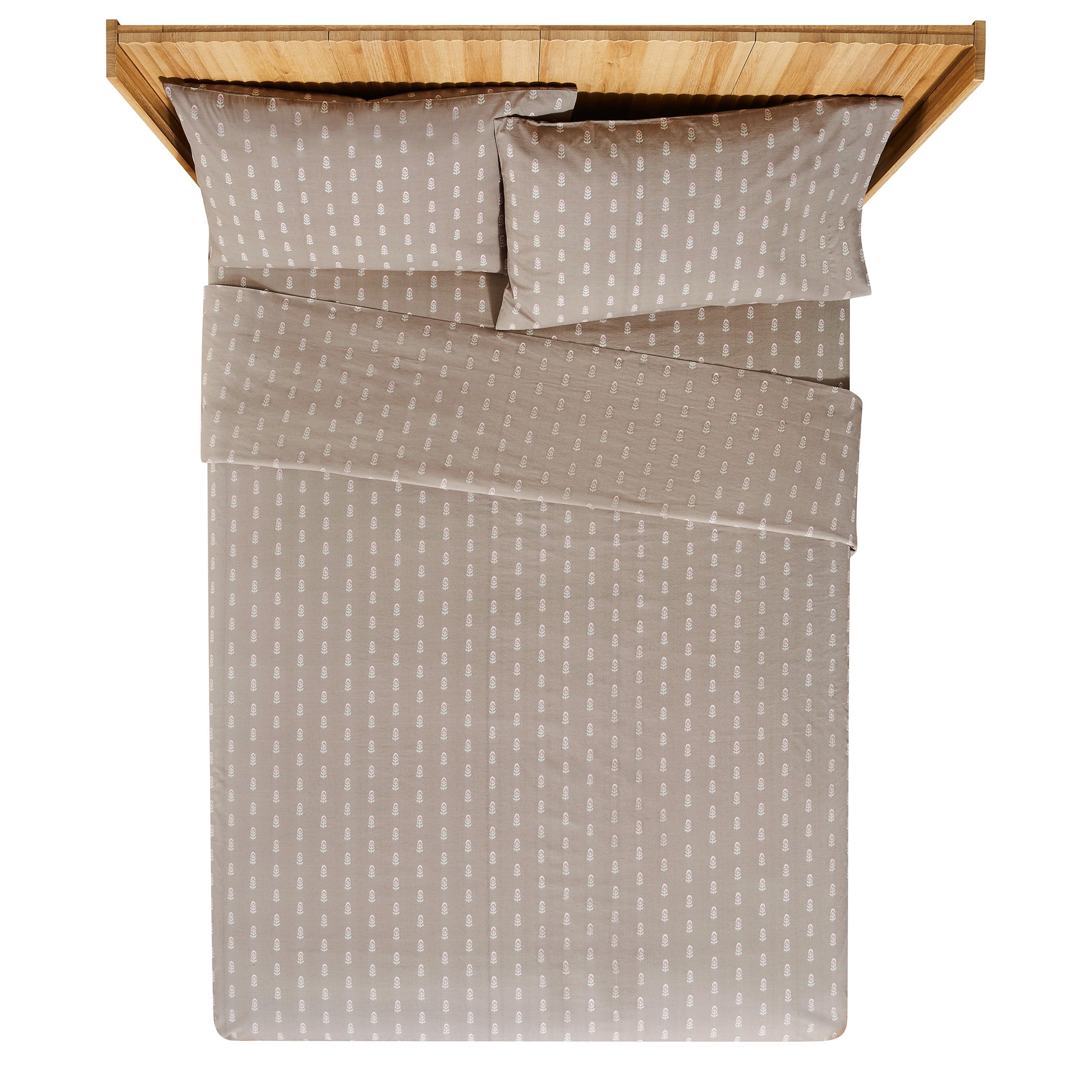 Beautiful Signature Floral 4-Piece Percale Fawn Sheet Set, King by Drew Barrymore, BEAUTIFUL BT 200 PERCALE BRN K