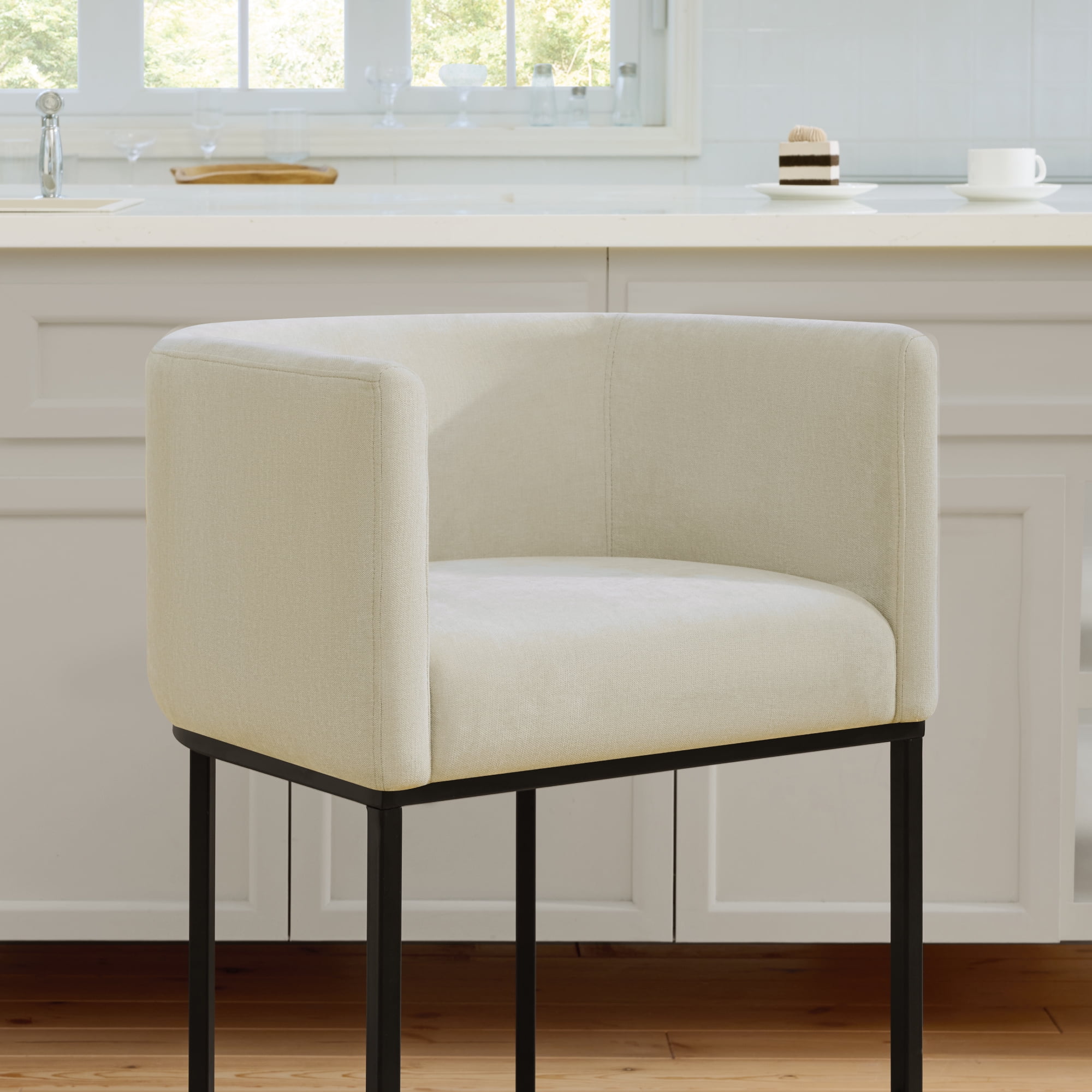 Spruce & Spring Modern Barrel-Back Upholstered Counter Stool with Wide Seat for Kitchen Island or Home Bar Set of 2, Sand