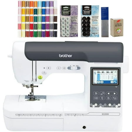Brother SE2000 Sewing and Embroidery Machine, 50-Piece Designio Thread Set, 20 Bobbins, 100-Piece 75/11 Embroidery Needles, Stabilizer Roll