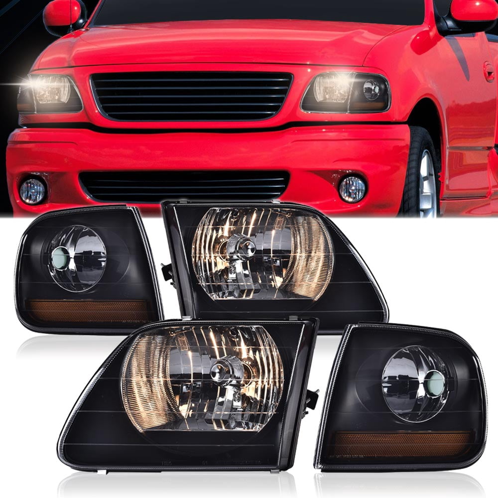 Headlights Smoky Lens Black Housing Amber Reflector Fit for 1998-2003 Ford F150/1997-2002 Expedition/ 2004 F150 Heritage/ 1997-1999 F250 Light Duty
