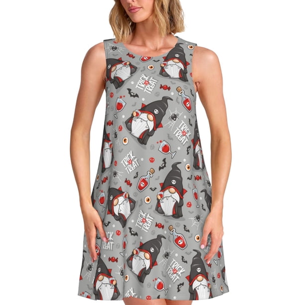 Balery Halloween Gnome Vestidos de verano para mujer con estampado: vestido holgado sin mangas, vestido playero informal y cómodo para días calurosos.