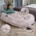 thumbnail image 3 of Dokdogs Human Dog Bed – 71"x45"x12" Washable Faux Fur Lounger for Adults & Pets, Cushion with Orthopedic Support, Includes Pillow & Blanket – RustWhite, 3 of 3