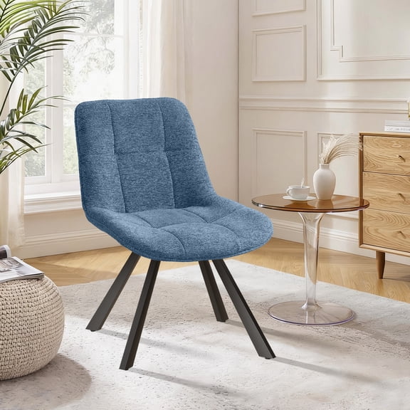 Solfway Dining Chairs, Armless Desk Chair No Wheels, Velvet Upholstered 180° Auto-Return Swivel Kitchen Dining Room Chairs with Metal Legs for Accent Home Dining Living Room, Blue