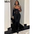 thumbnail image 3 of Monos de retazos de malla kliou para mujer, estilo hipster, con tirantes finos, que moldean el cuerpo, transparentes, ajustados, para fiestas y clubes de una pieza, 3 of 4