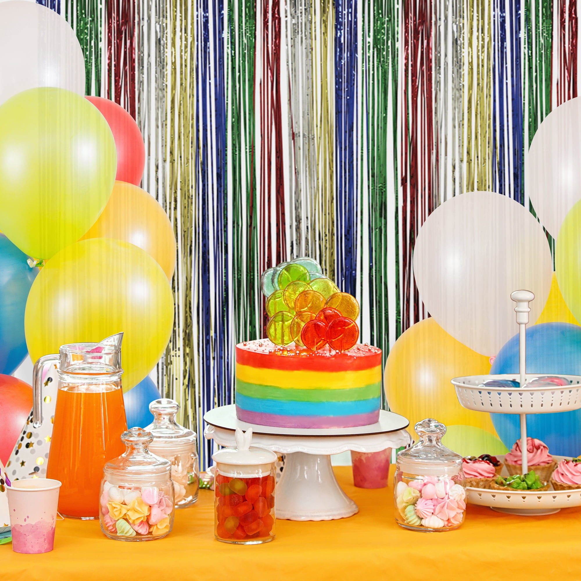 Way to Celebrate 8' x 3' Multicolor Foil Fringe Door Curtain for Parties, 2 Count