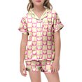 thumbnail image 2 of Unisex Kids Pajamas 2 Piece Set Short Sleeve Silky Button Down Sleepwear Loungewear Heart Printed Pajamas Short Sleeved Button Top Shorts Home Pajamas Set, 2 of 4