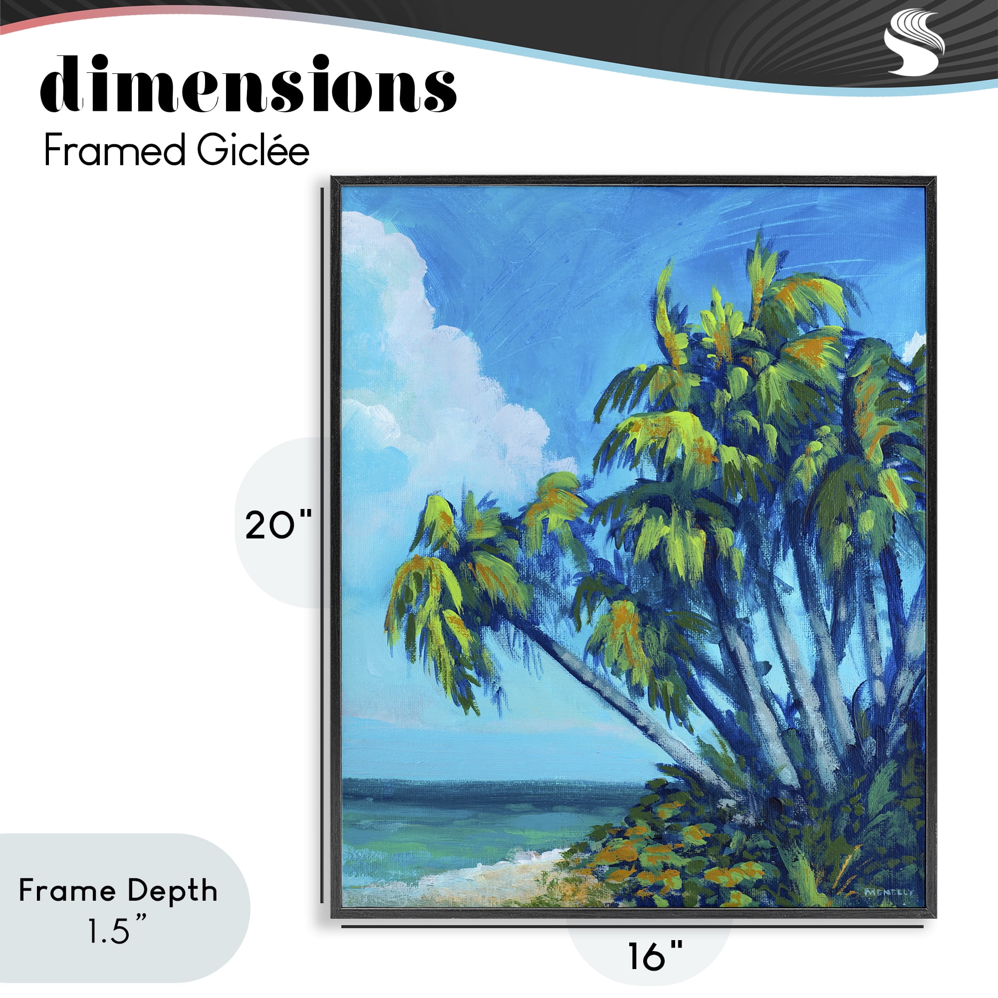 Stupell Industries Cerulean Sky & Palms Black Framed Giclee Art, design by Dan Meneely
