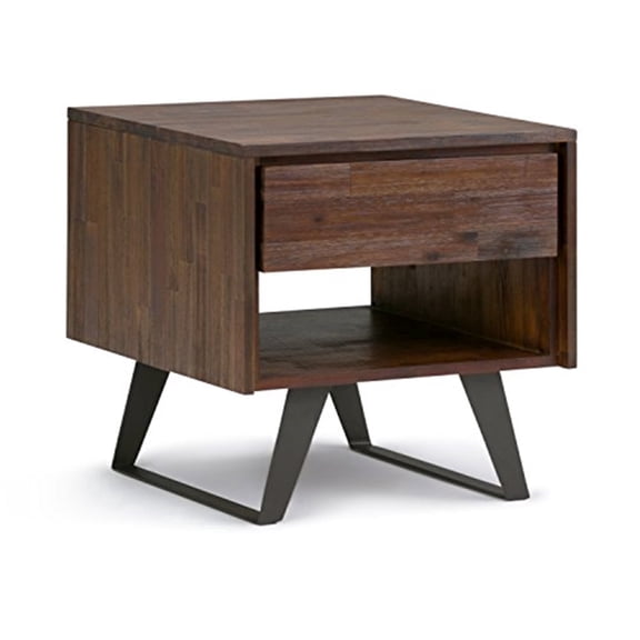 Simpli Home Lowry 22 inch Wide Solid Acacia Wood Modern Industrial End Table in Distressed Charcoal Brown