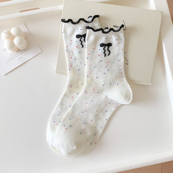 Ynynloco Womens Crew Socks Ruffle Casual Frilly Breathable Knit Trim Dress Funny Polka Dot Ankle Socks