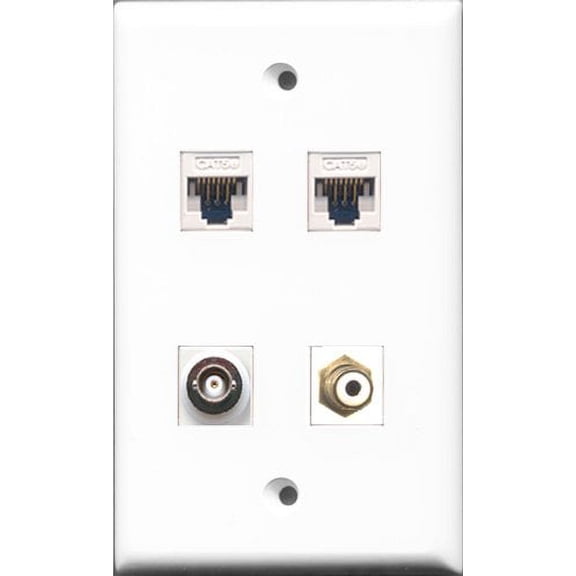 RiteAV - 1 Port RCA White and 1 Port BNC 2 Port Cat5e Ethernet White Wall Plate