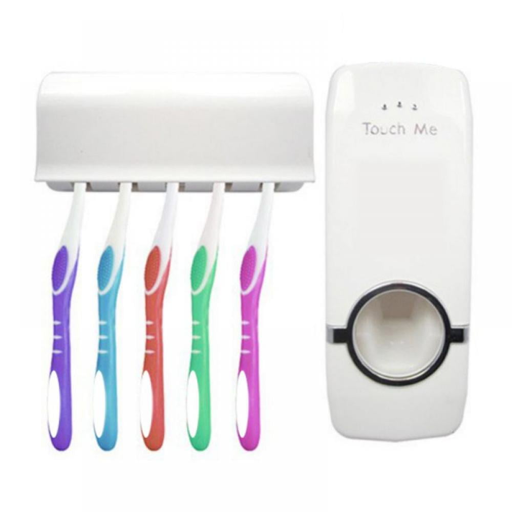 Bathroom Automatic Toothpaste Dispenser+5 Toothbrush Holder Set Wall Mount Stand 