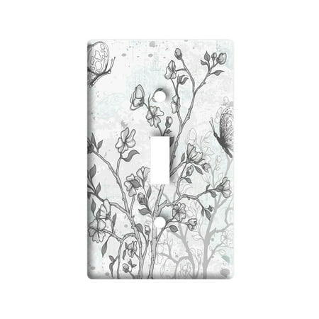 Butterfly Light Switch - Vintage Butterflies Flowers Floral Sketch Light Switch Plate Cover