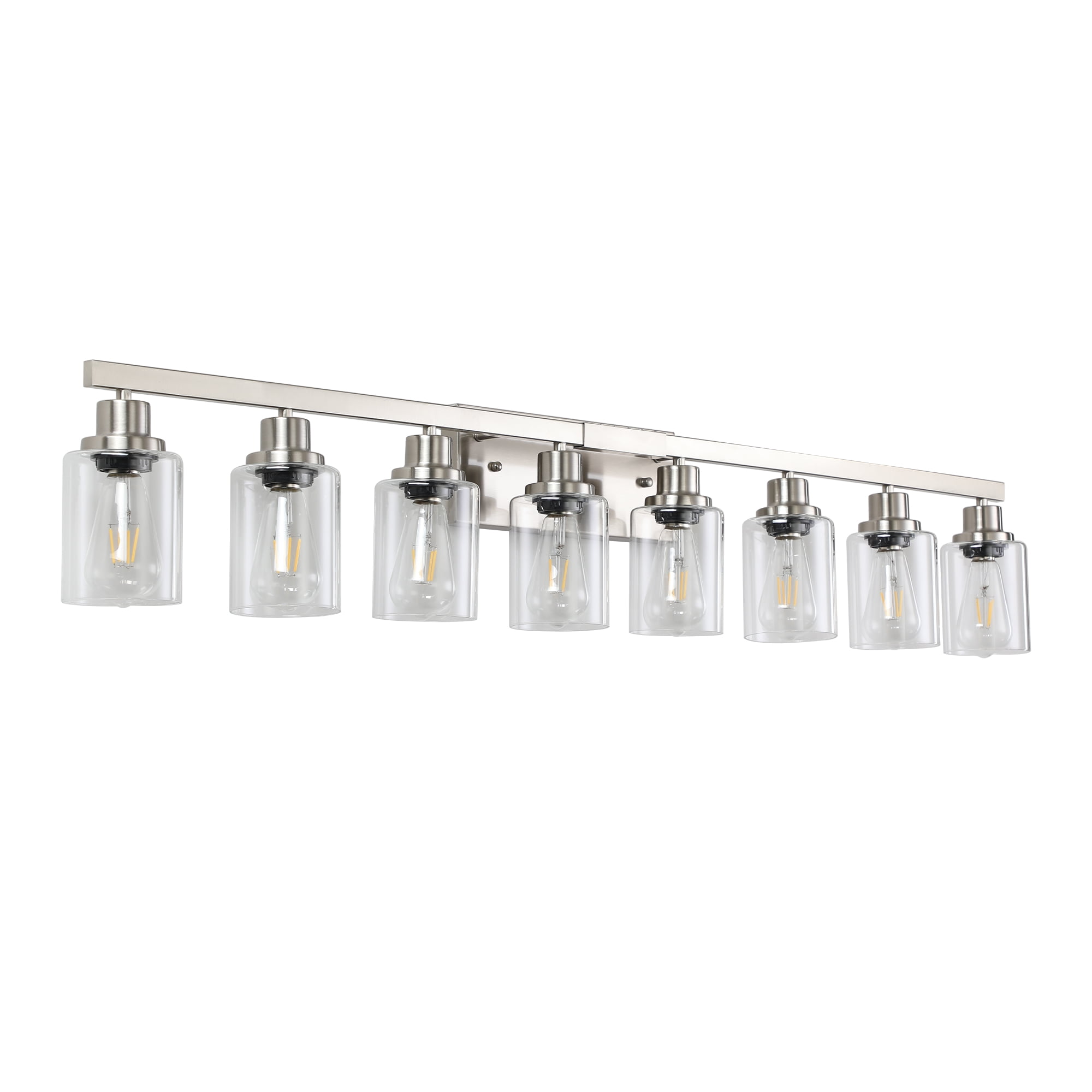 8 Light Brushed Nickel Modern 51.2in Bathroom Vanity Light with Clear Glass Shade, Bathroom Lighting Fixtures Over Mirror