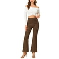 thumbnail image 2 of Pantalones Flare Sólidos de Mujer INSPIRE CHIC con Cremallera Lateral Oculta de Suede Sintético Talla XL Marrón Oscuro, 2 of 6