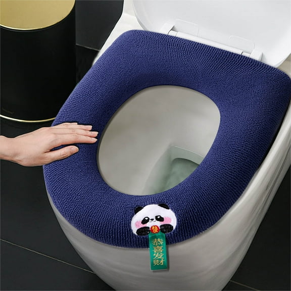 COM1950s Thickened Plush Toilet Seat Cover,Non Slip Elastic Hook Design for All Toilet Shapes,16.5 X 14 Inch Warm Cushion with Handle,Soft Fleece Bathroom Mat All Seasons