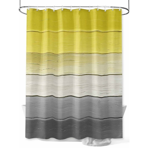 Shower Curtain Yellow Wood Grain Bathroom Curtains with Hooks, Waterproof Fabric Grey Gradient Wooden Bath Shower Curtains Set for Bathroom Bathtubs Decor 36x72 Inch