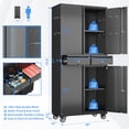 thumbnail image 7 of HUAXRON 2-Shelf 2-Drawer Freestanding Metal Garage Storage Cabinet with Wheels and Pegboards, Black(Assembly required), 7 of 7