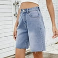 thumbnail image 6 of Miluxas Denim Shorts for Women High Waisted Classic Casual Long Jean Shorts Stretchy Denim Jorts with Pockets Blue XL(XL), 6 of 7