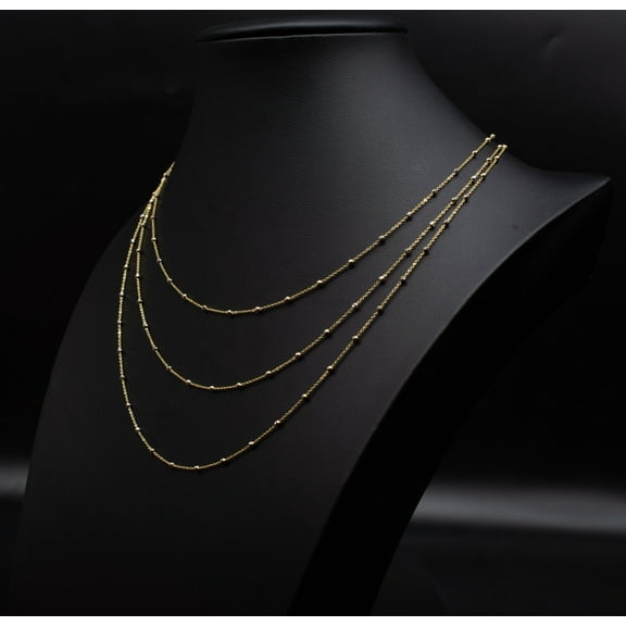 14K SOLID Gold Diamond Cut Moon Cable Chain Necklace, 14K Diamond Cut Bead Ball Chain,14K Diamond Cut Cable Chain, 14K Pendant Chain (Necklace length:16;)