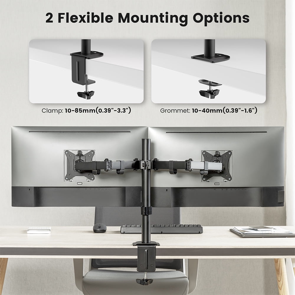 ACGAM Dual-Monitor Desk Mount, Fits 2 Screens Up to 32 inches, Adjustable Monitor Arm for 17”-32” Screen, Monitor Stand with C-Clamp Grommet Base, up to 19.8lbs