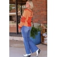 thumbnail image 5 of Women's Red Studded V Neckline Exposed Seam Textured Knit Top, 5 of 5