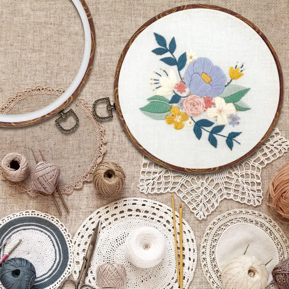 ABPETE 5 Pieces 10 inch Round Embroidery Hoops, Imitated Wood Hoop Embroidery Frames for Display, Cross Stitch Embroidery Round Hoops Arts Decoration