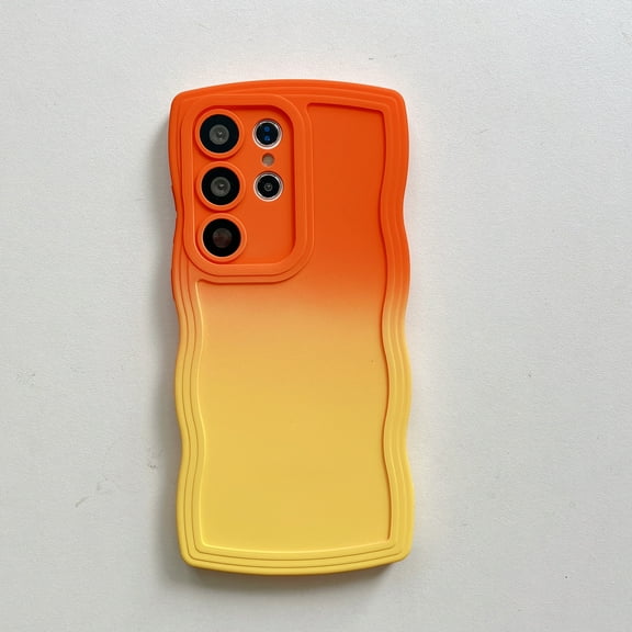 for Samsung Galaxy S24 Ultra Soft Case, Wavy Edge Gradient Color Silicone Cover, Slim Shockproof with Full Camera Lens Protection Flexible TPU Phone Case for Samsung Galaxy S24 Ultra, Orange/Yellow