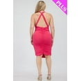 thumbnail image 4 of Plus Plunging Neck Crisscross Back Ruched Bodycon Mini Dress, 4 of 5