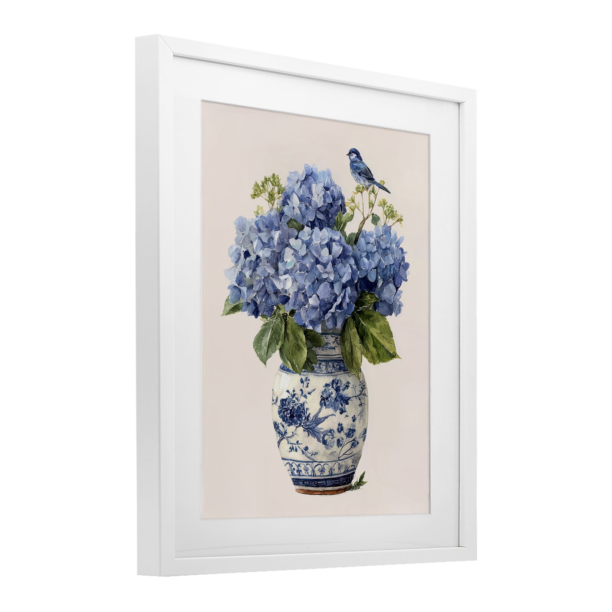 Stupell Industries Songbird Perched on Hydrangeas White Framed Print Under Glass, design by Imagine It Images