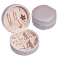 thumbnail image 1 of Vanity Box Faux Leather - Portable Zipper Round Necklace Organizer Jewelry Case, 1 of 5
