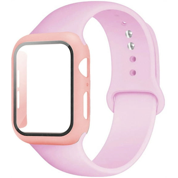 Case Strap for Apple Watch Bands 44mm 40mm 38mm 42mm Silicone Wristbands with PC Screen Protector Cover iWatch 3 4 5 6 SE