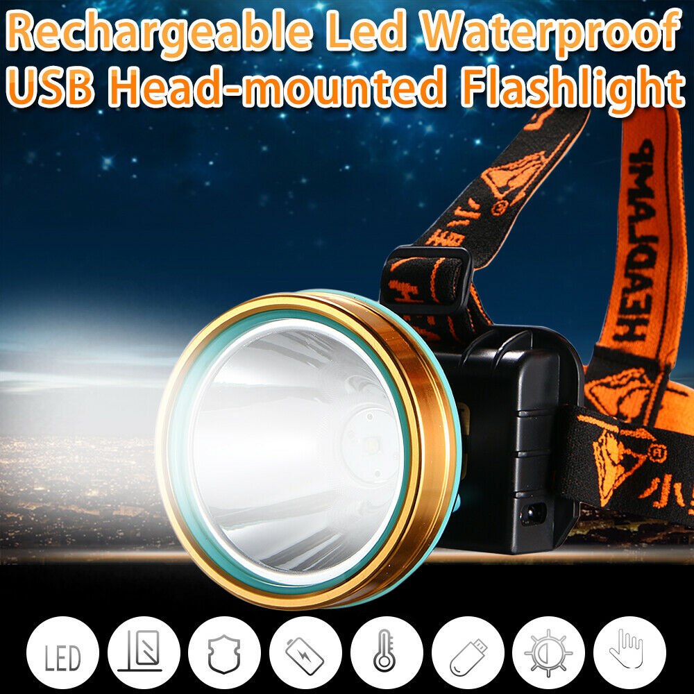 Super Bright Waterproof Work Head Torch Headlight LED USB Rechargeable Headlamp