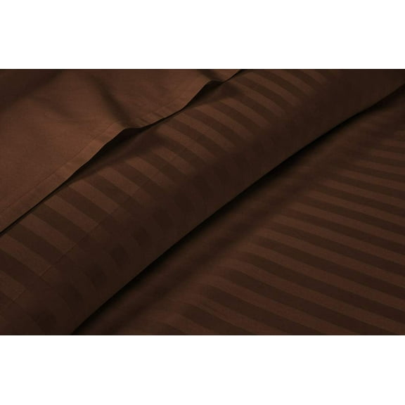 100% Egyptian Cotton Bed Sheets Set with 12" Inch Deep Pocket - Soft & Cooling Sheets - 4 Piece Sheets & Pillowcases - 400 Thread Count Luxury Bedding - Chocolate Stripe, Twin-XXL Size.