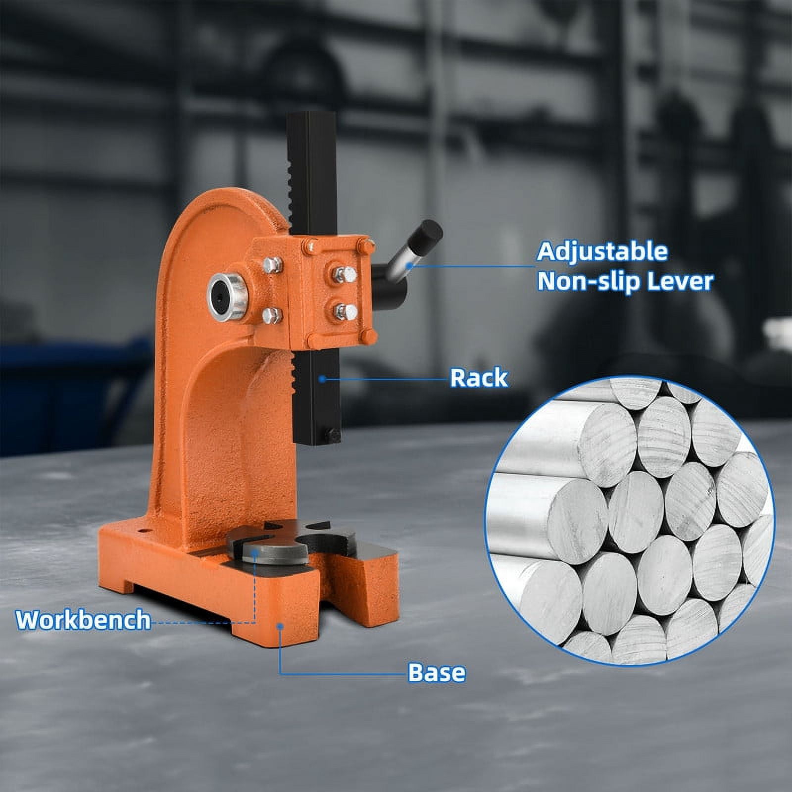 Dextrus 1 Ton Manual Arbor Press, Heavy Duty Arbor Press with 5.5"/140m Maximum Height for Riveting Bending Punching Holes