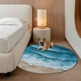 thumbnail image 2 of Abstract Beach Waves Round Rugs for Living Room 4ft Watercolor Blue Ocean Non Slip Circle Rug Washable Low-Profile Indoor Carpet for Bedroom, Dining Room, Bathroom, 2 of 9